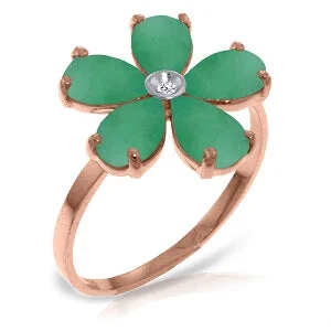 14K Solid Rose Gold Ring w/ Natural Diamond & Emeralds