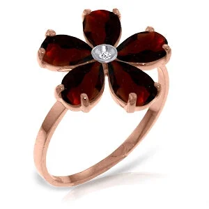 14K Solid Rose Gold Ring w/ Natural Diamond & Garnets