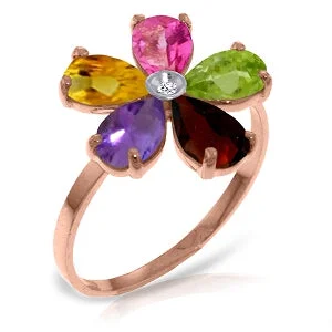 14K Solid Rose Gold Ring w/ Natural Diamond & Multi Gemstones