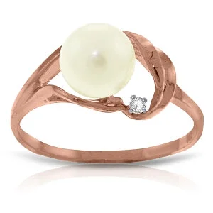 14K Solid Rose Gold Ring w/ Natural Diamond & Pearl