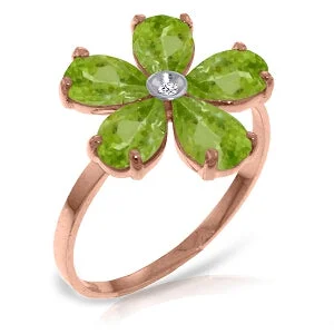 14K Solid Rose Gold Ring w/ Natural Diamond & Peridots