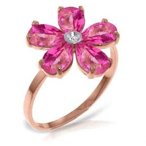 14K Solid Rose Gold Ring w/ Natural Diamond & Pink Topaz