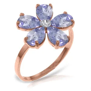 14K Solid Rose Gold Ring w/ Natural Diamond & Tanzanites