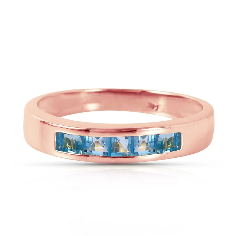 14K Solid Rose Gold Rings Natural Blue Topaz Gemstone