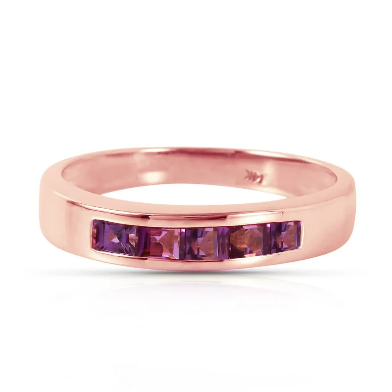 14K Solid Rose Gold Rings Natural Purple Amethyst Certified