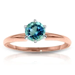 14K Solid Rose Gold Solitaire Ring Natural Blue Topaz Jewelry