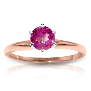 14K Solid Rose Gold Solitaire Ring Natural Pink Topaz Certified