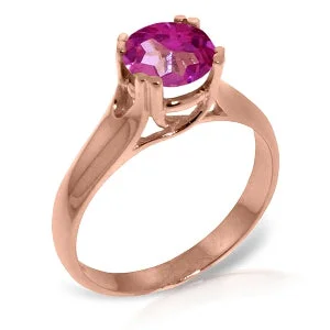 14K Solid Rose Gold Solitaire Ring Natural Pink Topaz