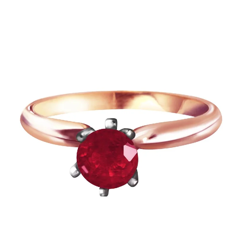 14K Solid Rose Gold Solitaire Ring Natural Ruby Certified