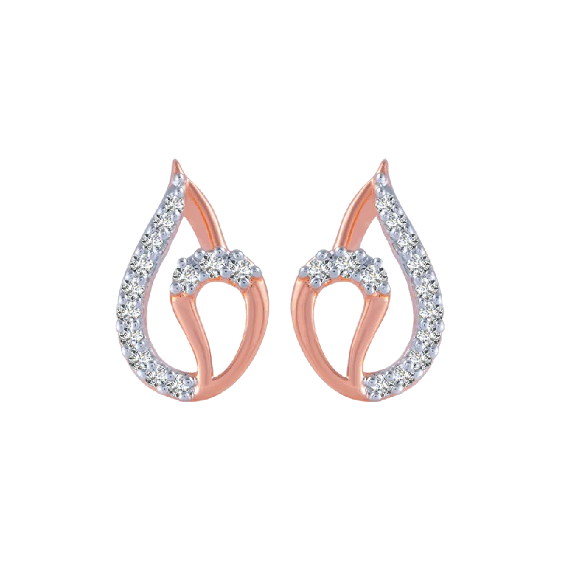 14KT (585) Rose Gold And Diamond Stud Earrings For Women