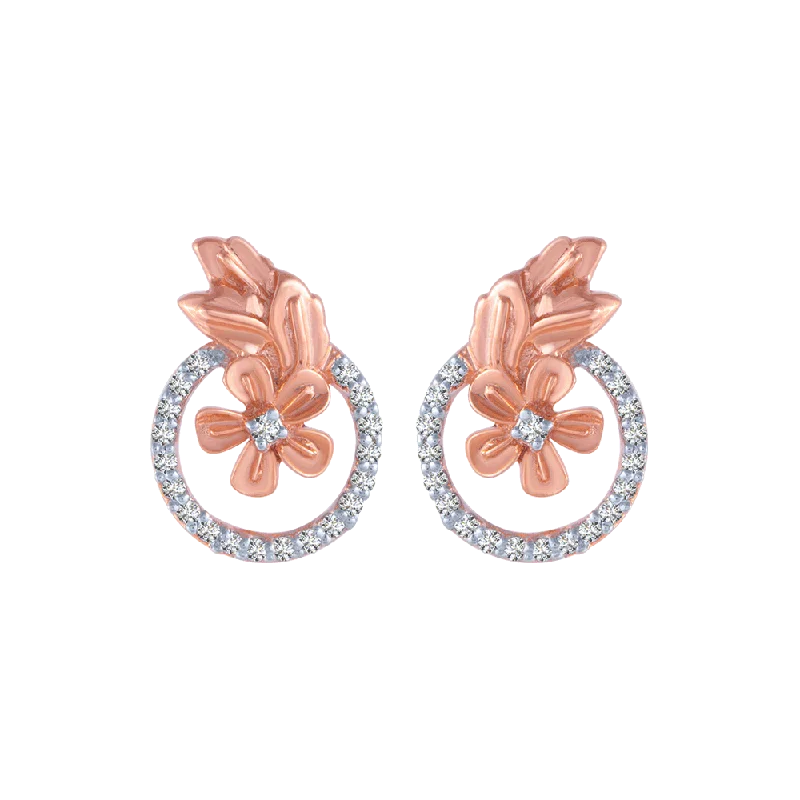 14KT (585) Rose Gold And Diamond Stud Earrings For Women