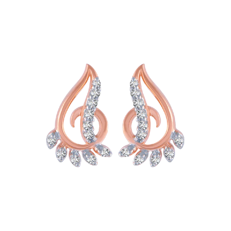 14KT (585) Rose Gold And Diamond Stud Earrings For Women