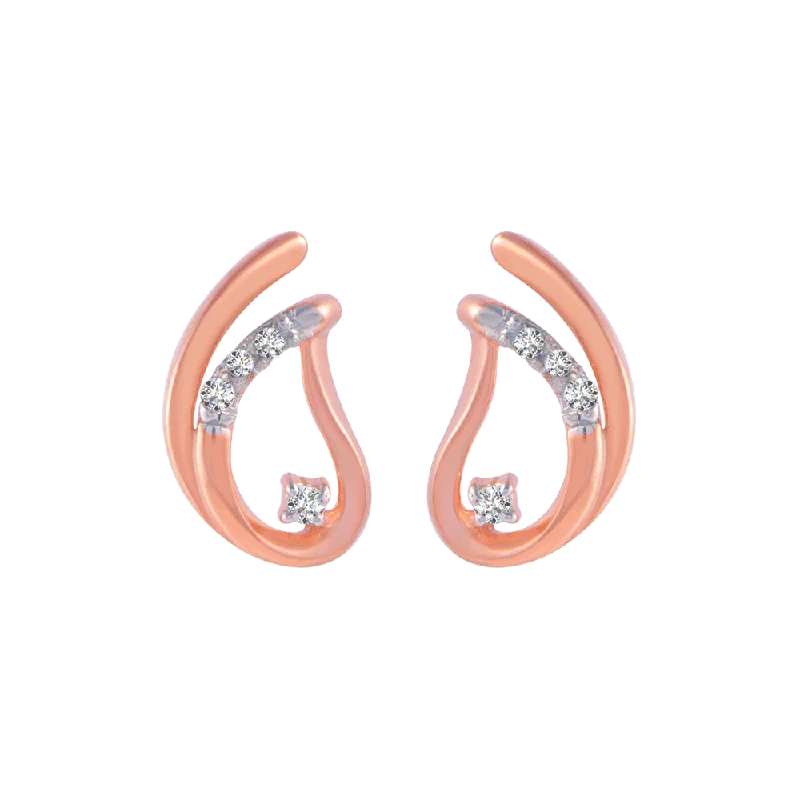 14KT (585) Rose Gold And Diamond Stud Earrings For Women