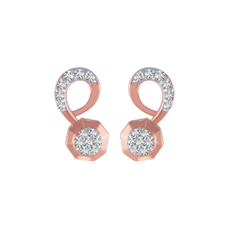 14KT (585) Rose Gold And Diamond Stud Earrings For Women