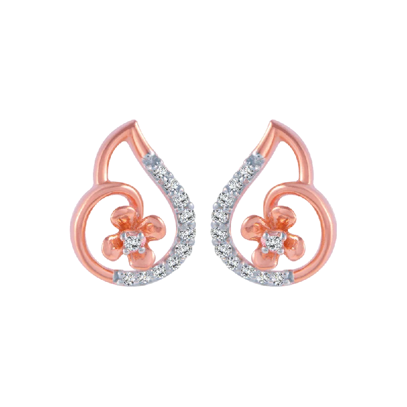 14KT (585) Rose Gold And Diamond Stud Earrings For Women