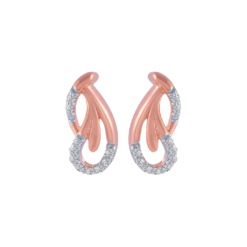 14KT (585) Rose Gold And Diamond Stud Earrings For Women