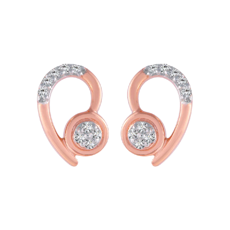 14KT (585) Rose Gold And Diamond Stud Earrings For Women