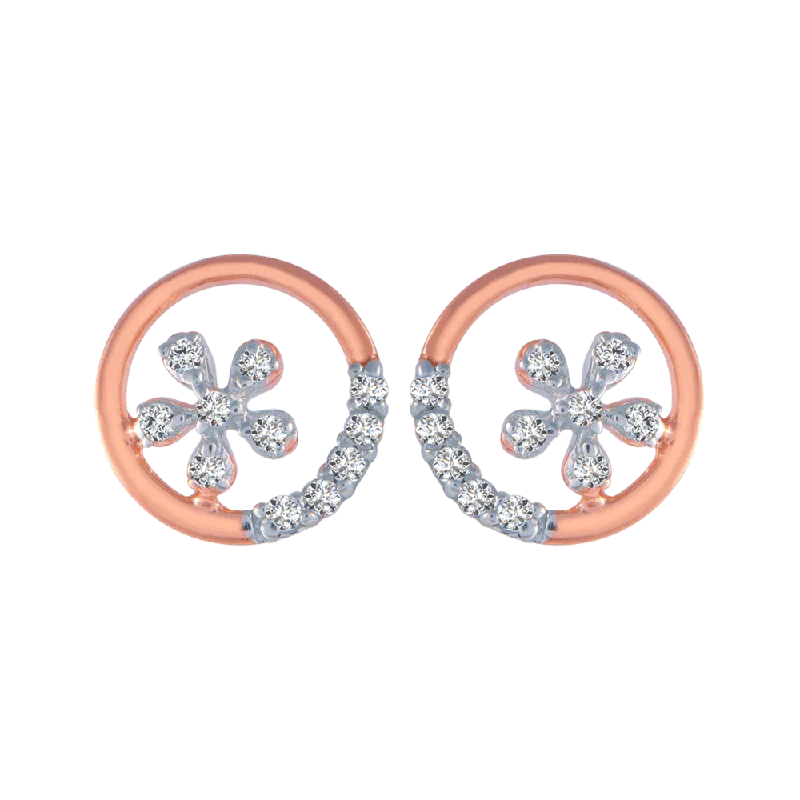 14KT (585) Rose Gold And Diamond Stud Earrings For Women