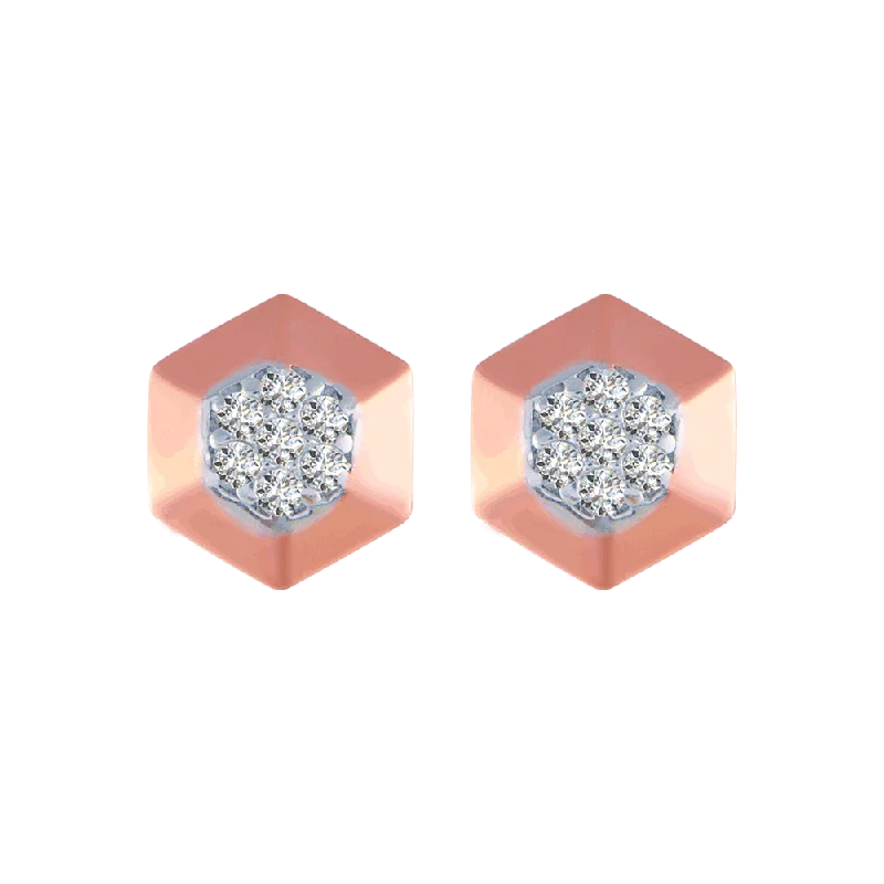 14KT (585) Rose Gold And Diamond Stud Earrings For Women