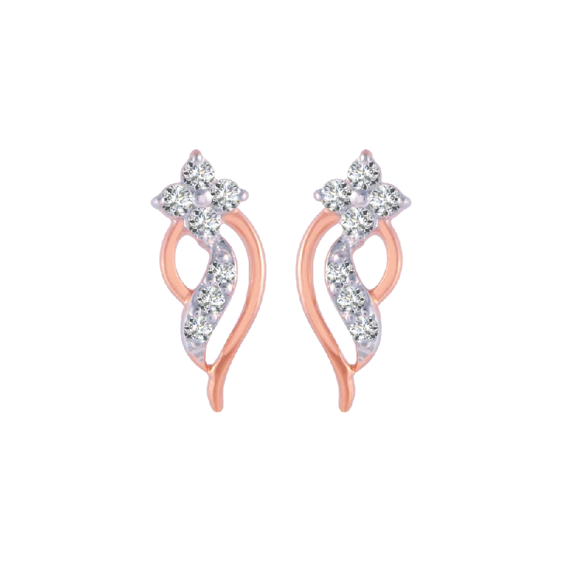 14KT (585) Rose Gold And Diamond Stud Earrings For Women