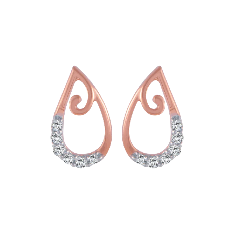 14KT (585) Rose Gold And Diamond Stud Earrings For Women