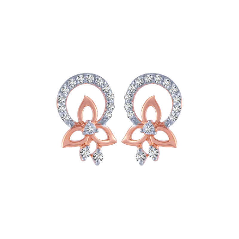 14KT (585) Rose Gold And Diamond Stud Earrings For Women