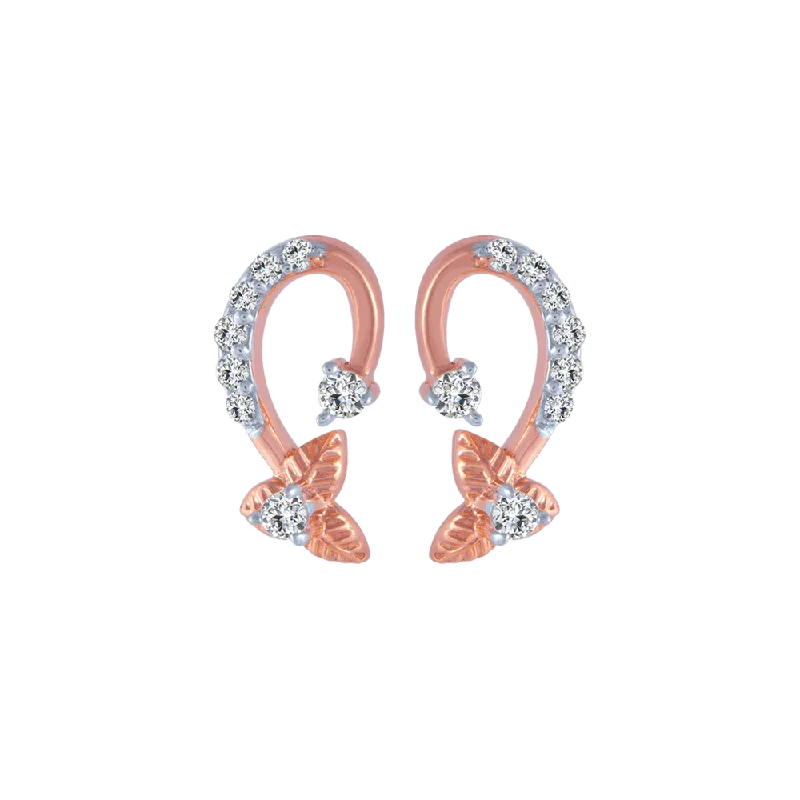 14KT (585) Rose Gold And Diamond Stud Earrings For Women