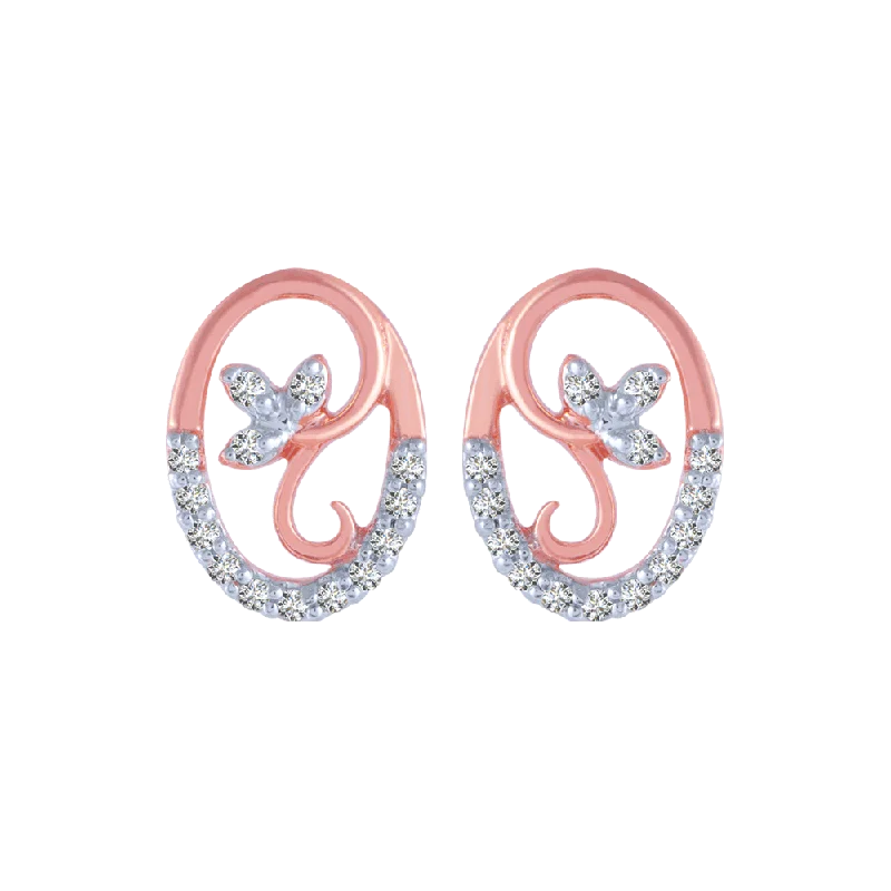 14KT (585) Rose Gold And Diamond Stud Earrings For Women