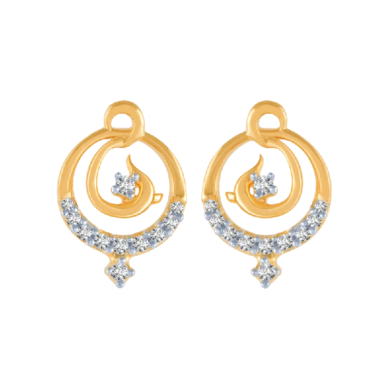 14KT (585) Yellow Gold And Diamond Stud Earrings For Women