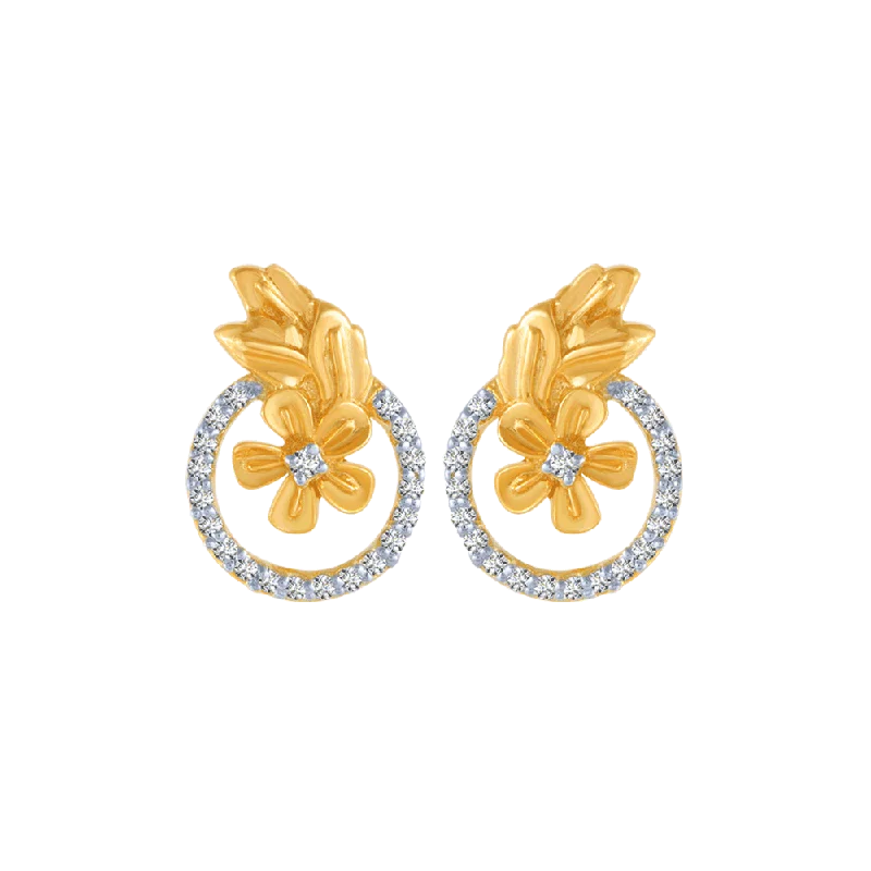 14KT (585) Yellow Gold And Diamond Stud Earrings For Women