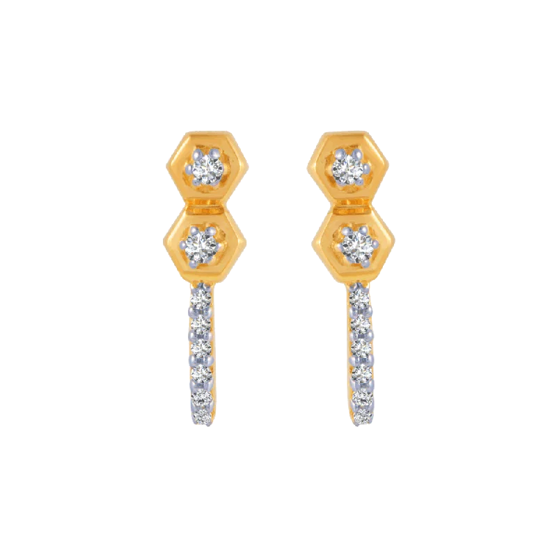 14KT (585) Yellow Gold And Diamond Stud Earrings For Women