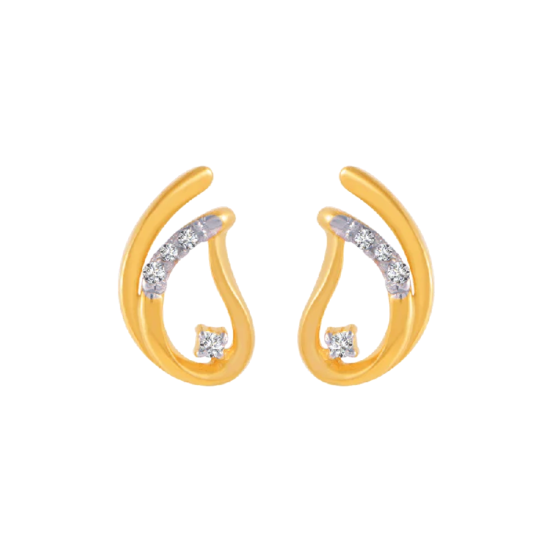 14KT (585) Yellow Gold And Diamond Stud Earrings For Women