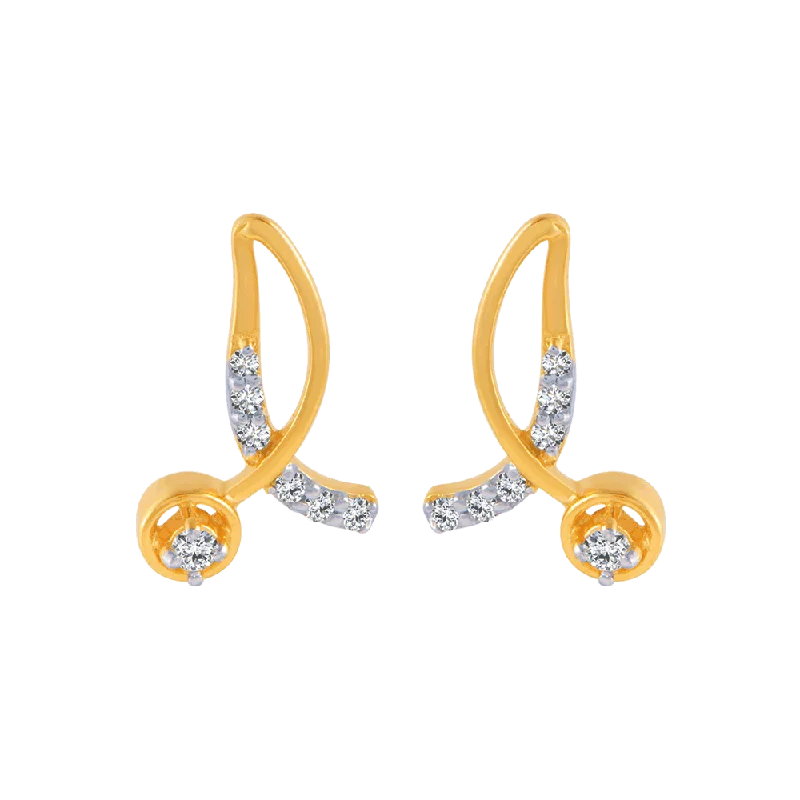 14KT (585) Yellow Gold And Diamond Stud Earrings For Women