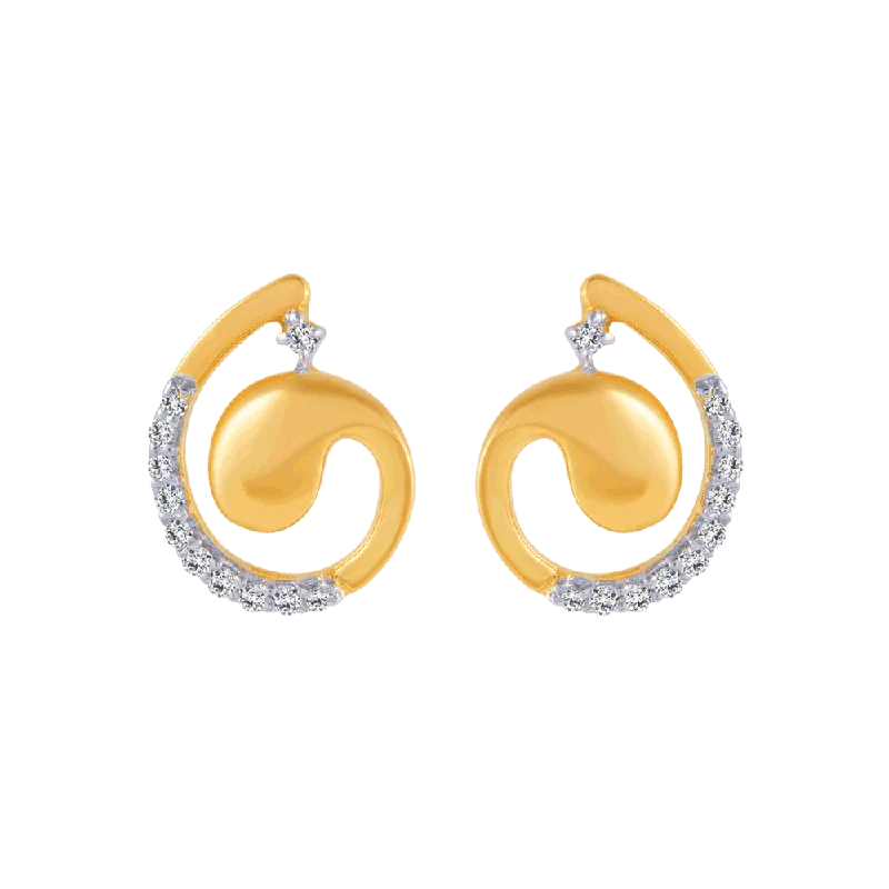 14KT (585) Yellow Gold And Diamond Stud Earrings For Women