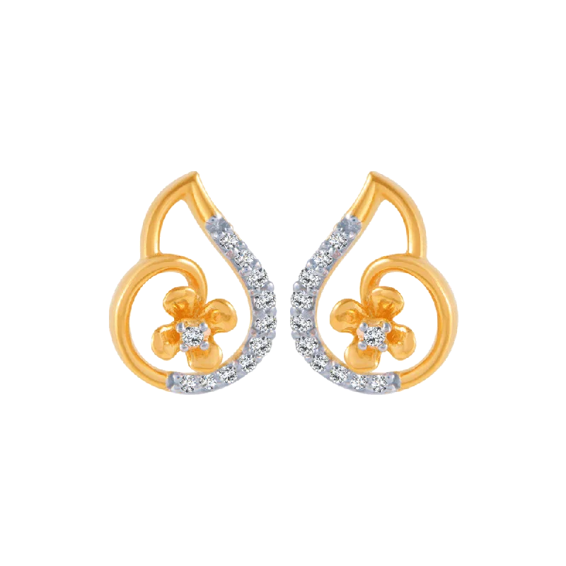 14KT (585) Yellow Gold And Diamond Stud Earrings For Women