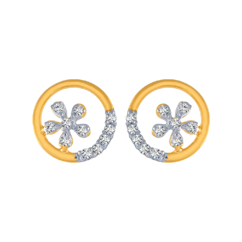 14KT (585) Yellow Gold And Diamond Stud Earrings For Women