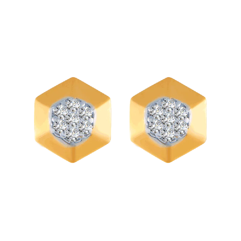 14KT (585) Yellow Gold And Diamond Stud Earrings For Women