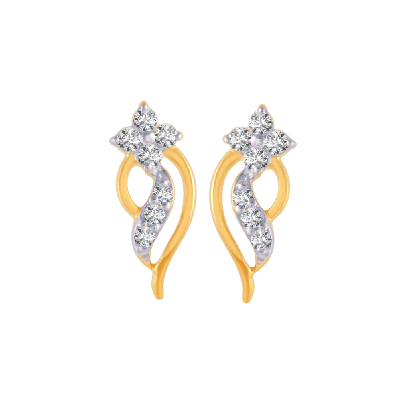 14KT (585) Yellow Gold And Diamond Stud Earrings For Women