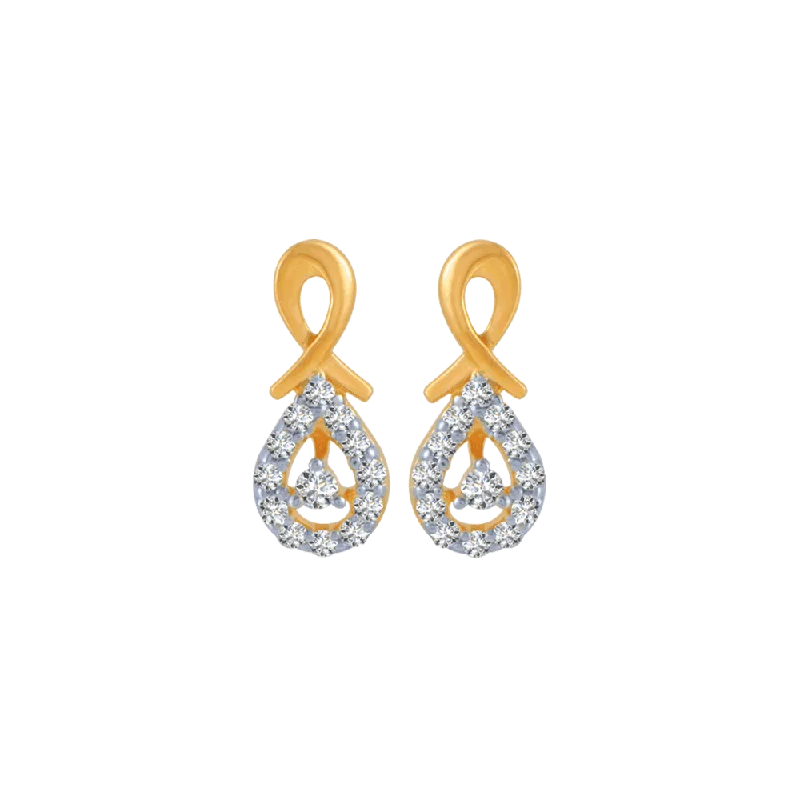 14KT (585) Yellow Gold And Diamond Stud Earrings For Women