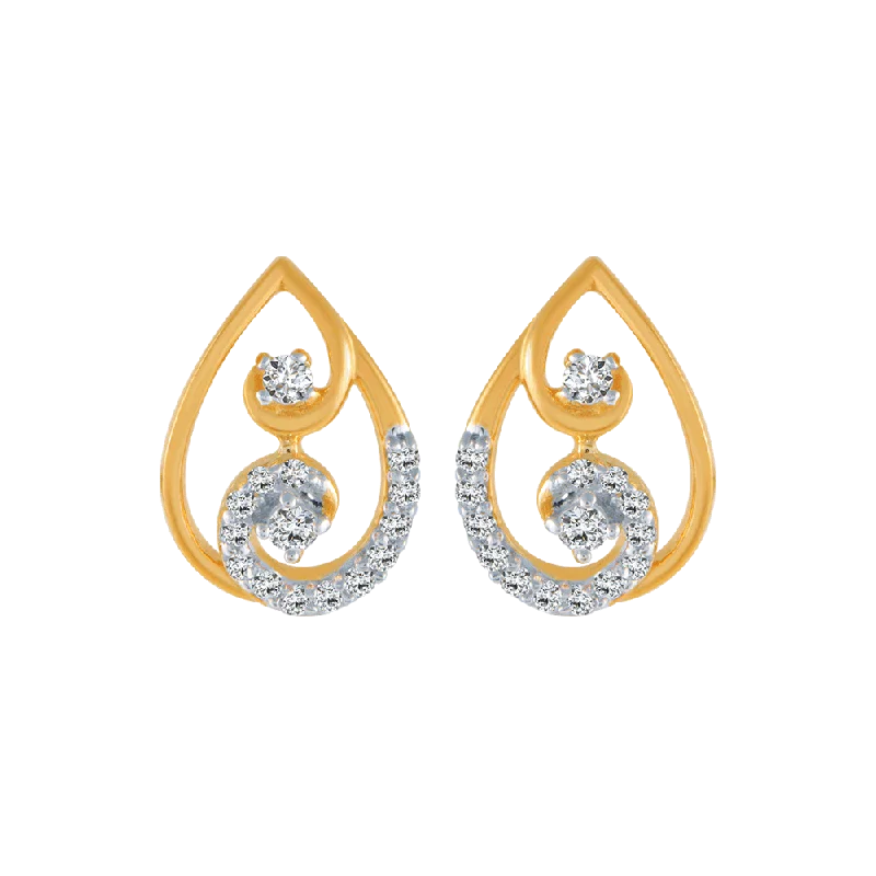 14KT (585) Yellow Gold And Diamond Stud Earrings For Women