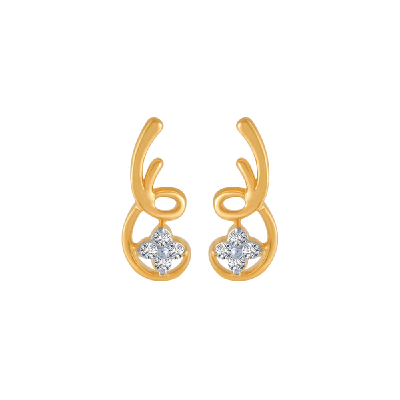 14KT (585) Yellow Gold And Diamond Stud Earrings For Women