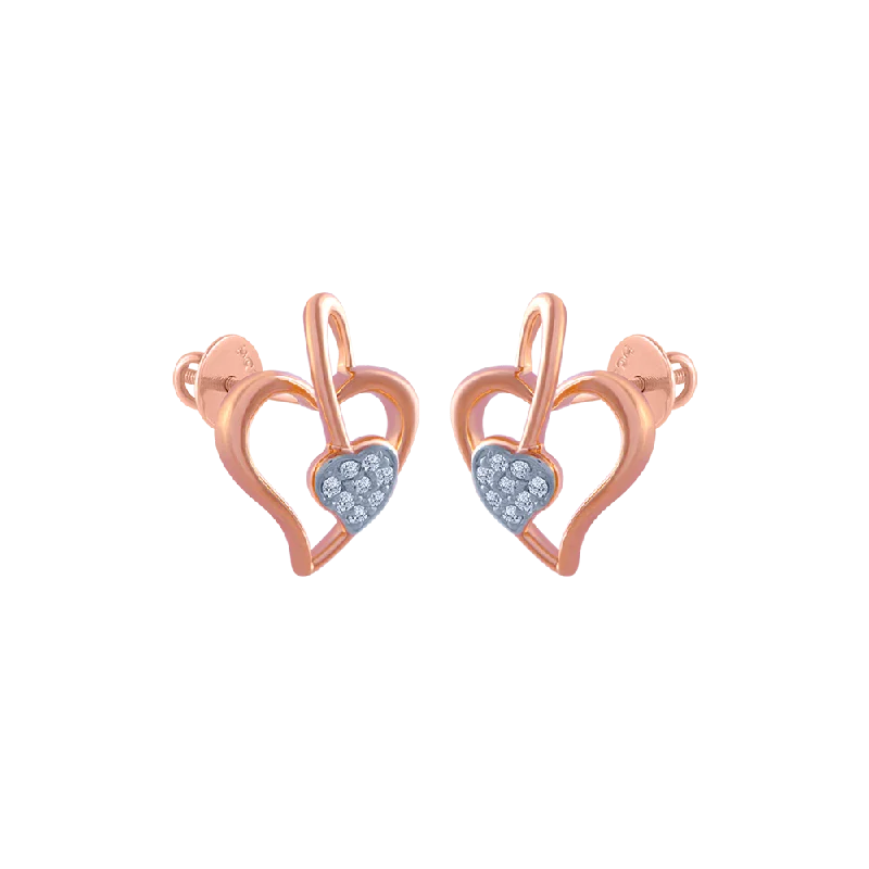 18k (750) Rose Gold And Diamond Stud Earrings For Women