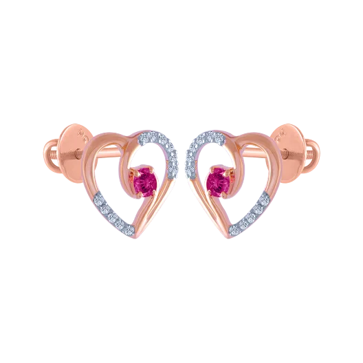 18k (750) Rose Gold And Diamond Stud Earrings For Women