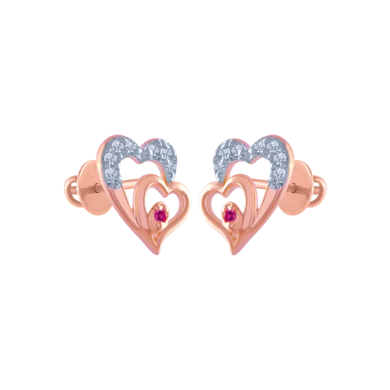 18k (750) Rose Gold And Diamond Stud Earrings For Women