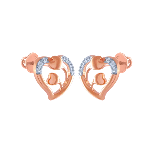 18k (750) Rose Gold And Diamond Stud Earrings For Women