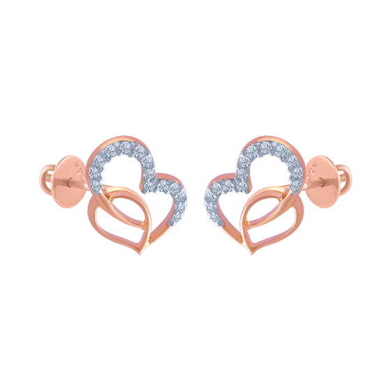 18k (750) Rose Gold And Diamond Stud Earrings For Women