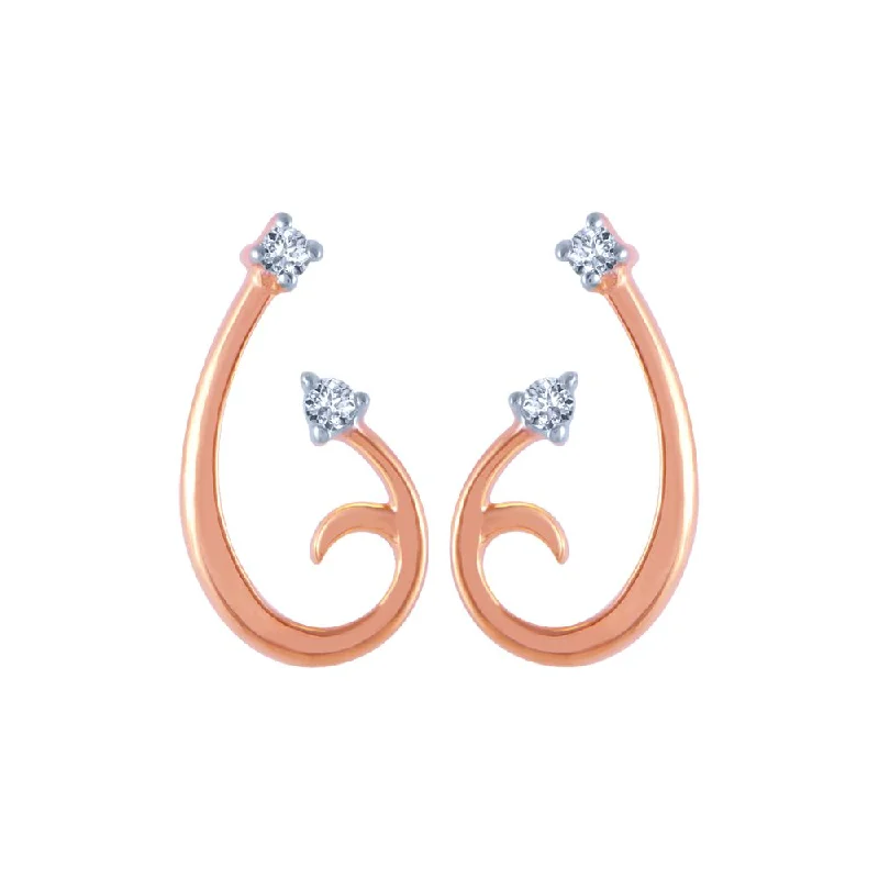 18k (750) Rose Gold And Diamond Stud Earrings For Women