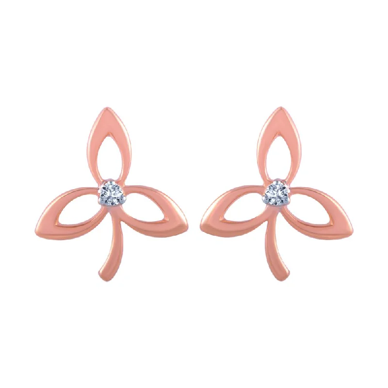 18k (750) Rose Gold And Diamond Stud Earrings For Women