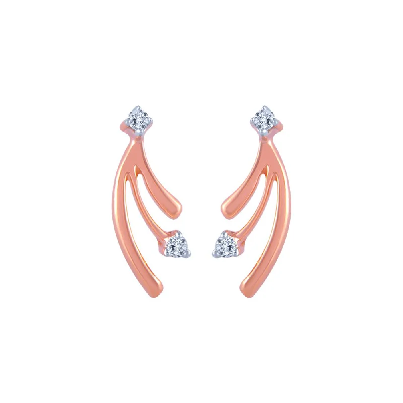 18k (750) Rose Gold And Diamond Stud Earrings For Women