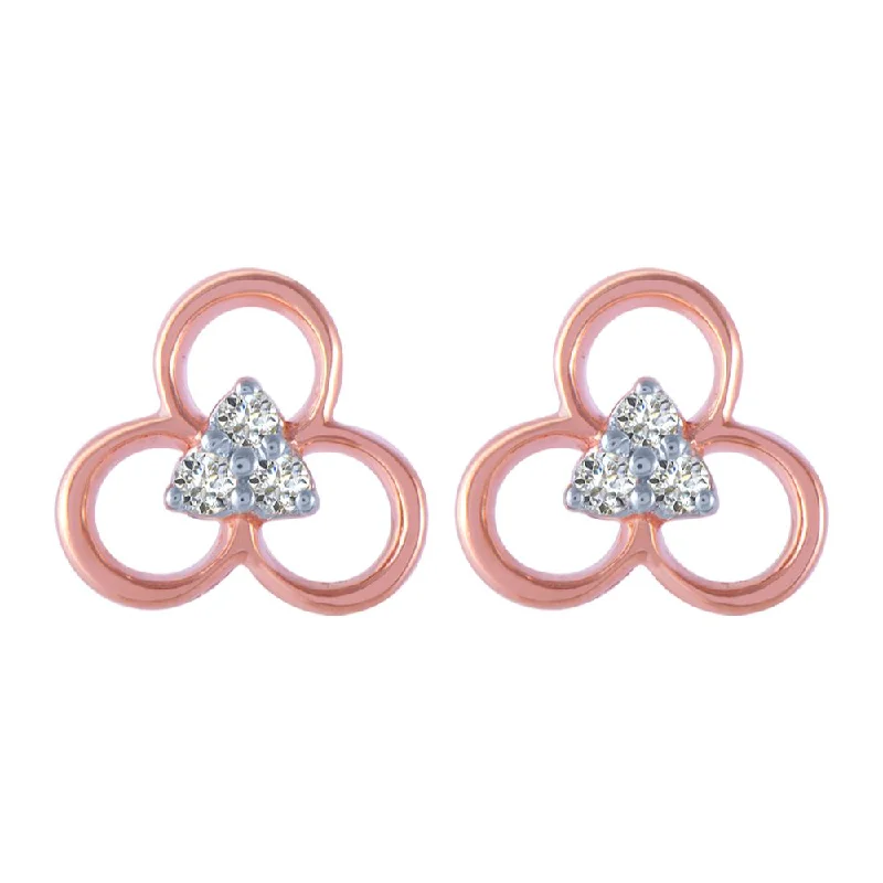 18k (750) Rose Gold And Diamond Stud Earrings For Women